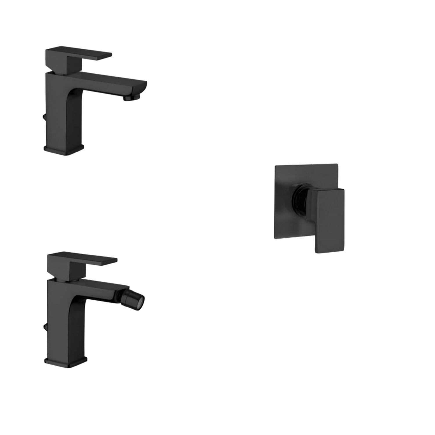 Kit miscelatori lavabo+bidet+doccia in ottone nero opaco serie square  Keller Taps