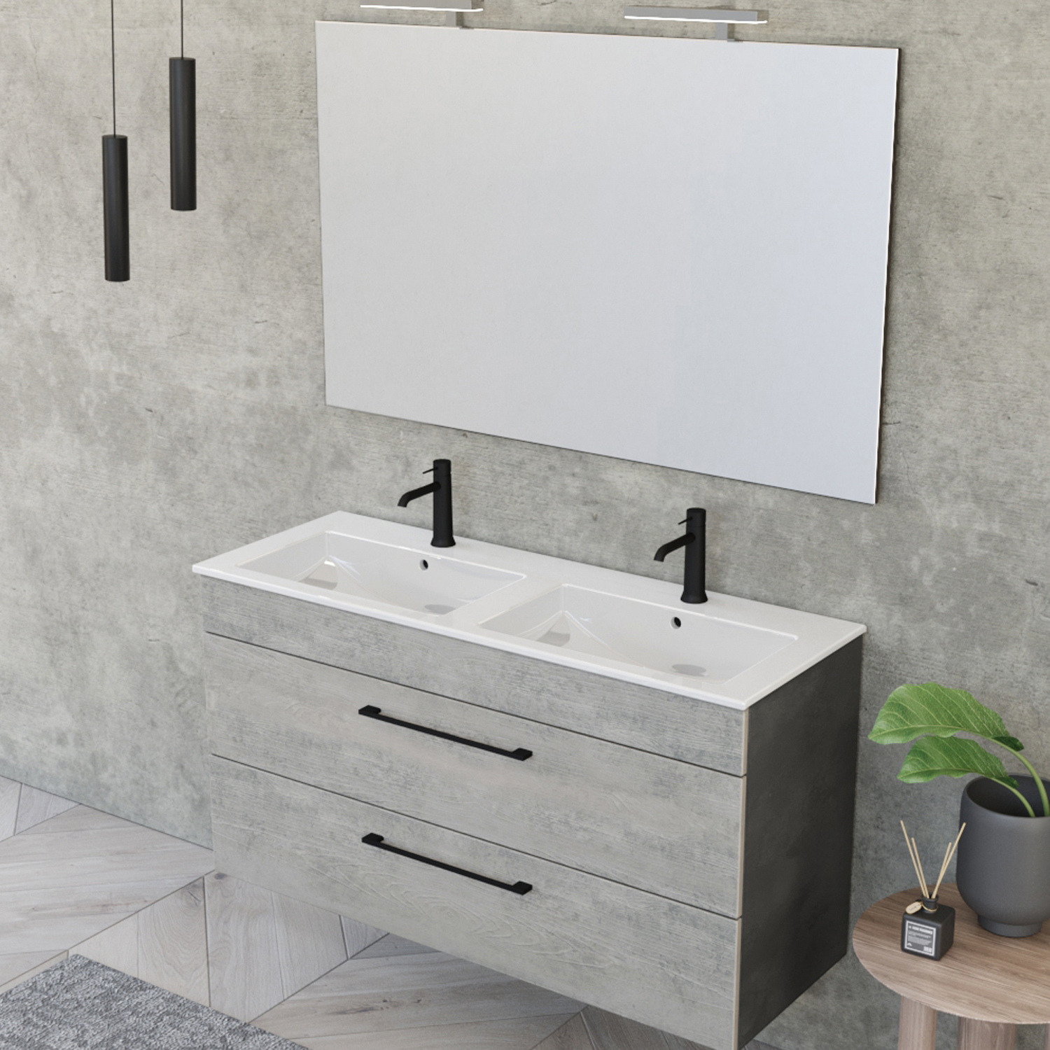 Smack suspended bathroom 2 drawers 118x62 cement + cement