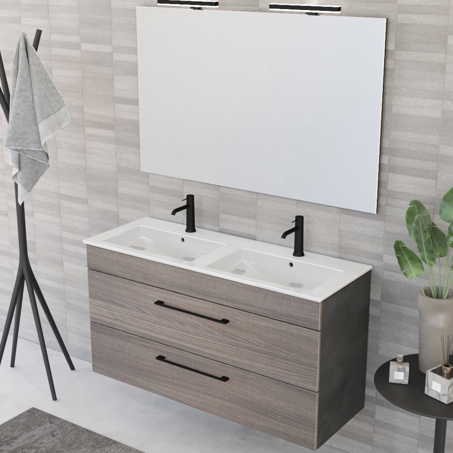 Mobile da Bagno Sospeso 75 cm con cassettone, specchio e Lampada Led