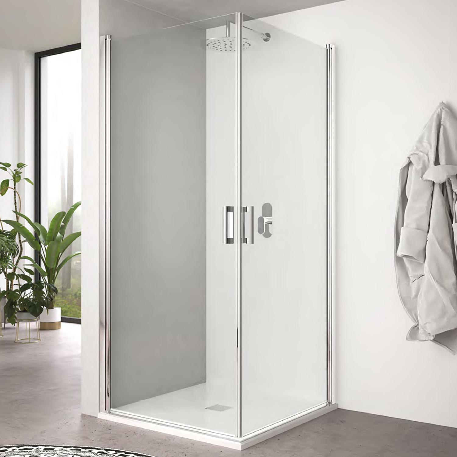 Cabina de ducha de esquina 90x90 cm con dos puertas mod. Hermione Weiss  Estrella 6mm