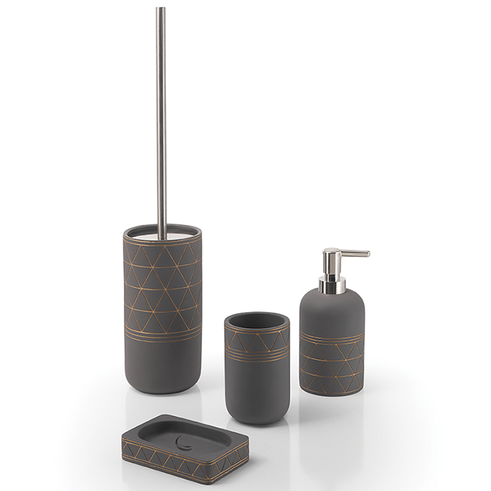 G Decor Set di accessori da bagno in vetro pressato moderno grigio fumé di  design inglese, include dispenser per sapone liquido o lozione, porta