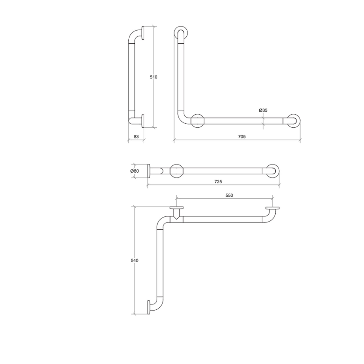 Reversible safety handle in white nylon and stainless steel Othello