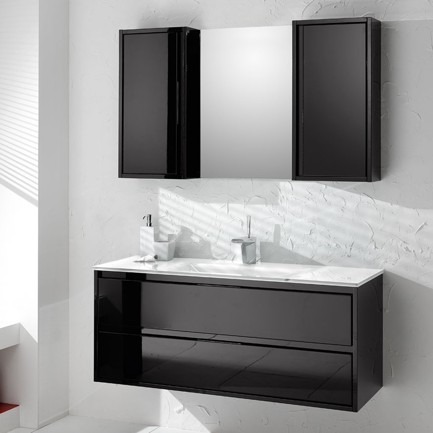 Set bagno con sottolavabo mobile basso e alto + armadio e specchio vari  colori colore : Nero
