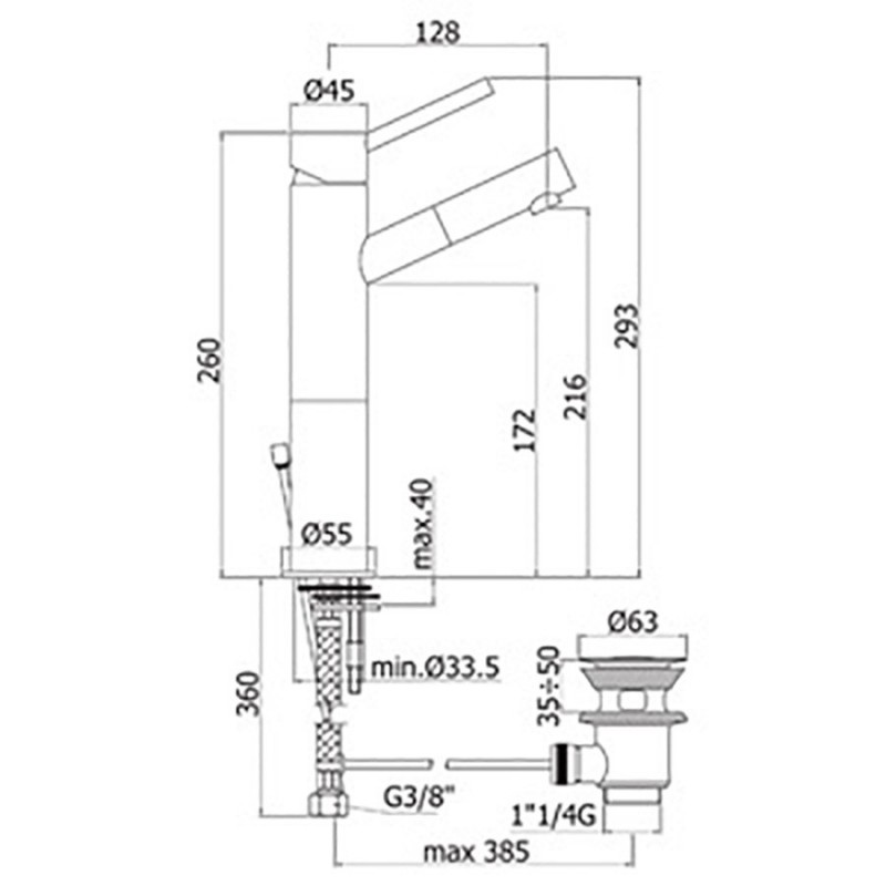 Paffoni Birillo basin mixer with drain