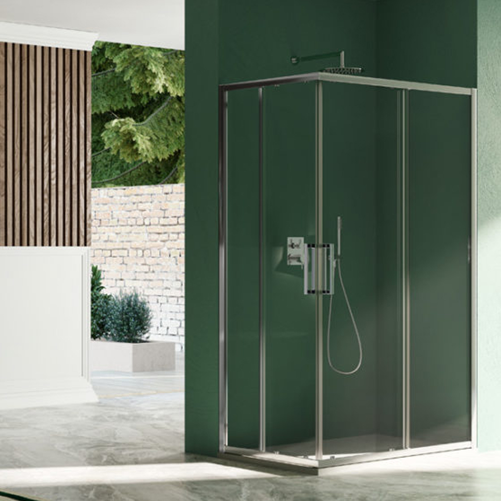 Mampara de ducha rectangular con rincón corredero de 100x120 cm modelo  Glory en cristal templado de