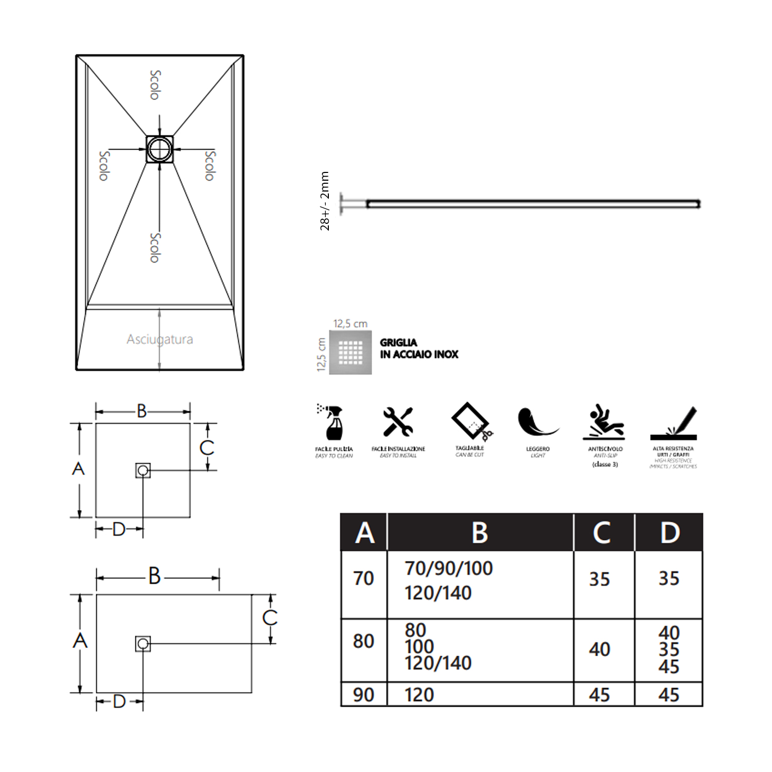 White flushtofloor shower tray 80x170 in reducible Emoji stone effect