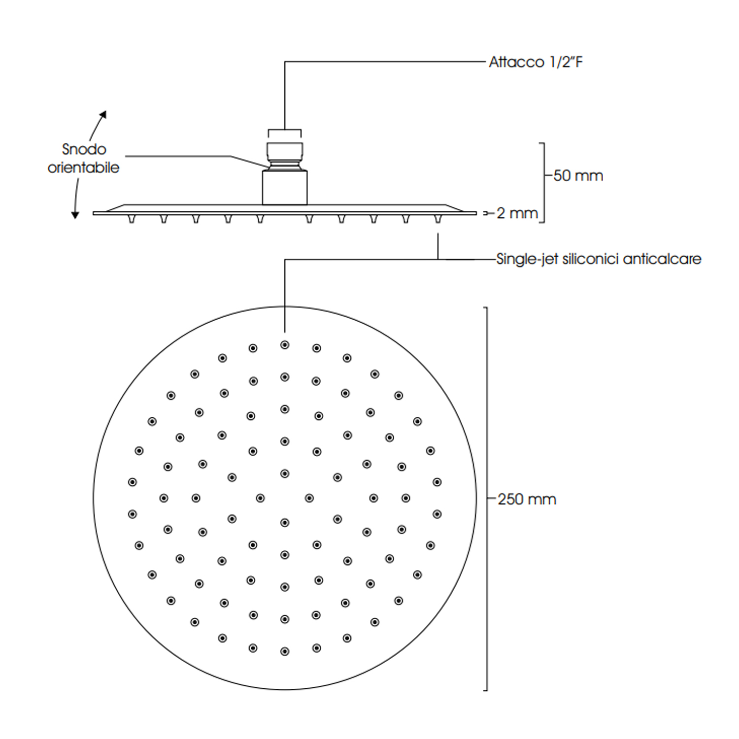 Round shower set with 25 cm shower head, Judy hand shower, water plug