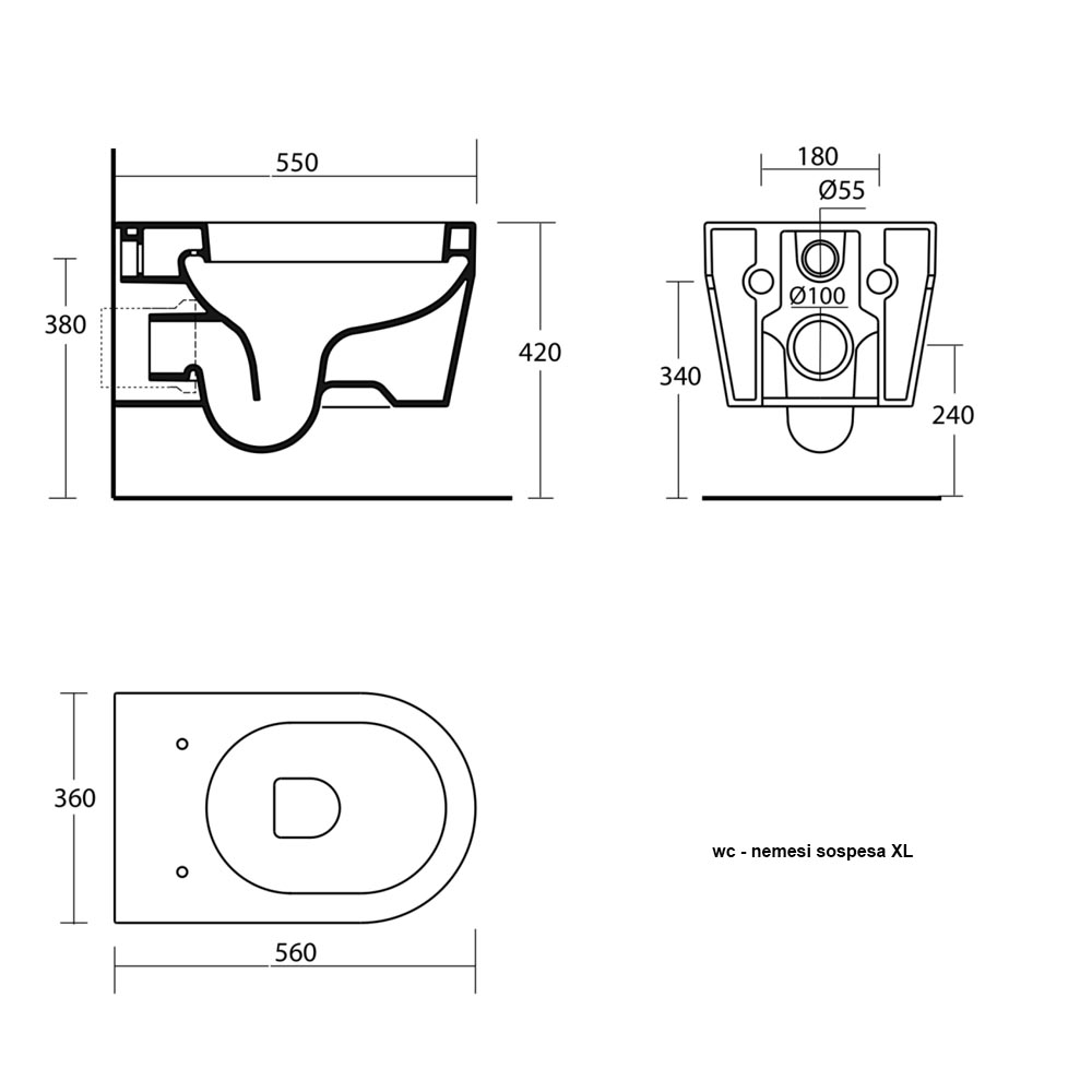 Wall-hung sanitary ware modern design wc + bidet + soft close seat Nemesi