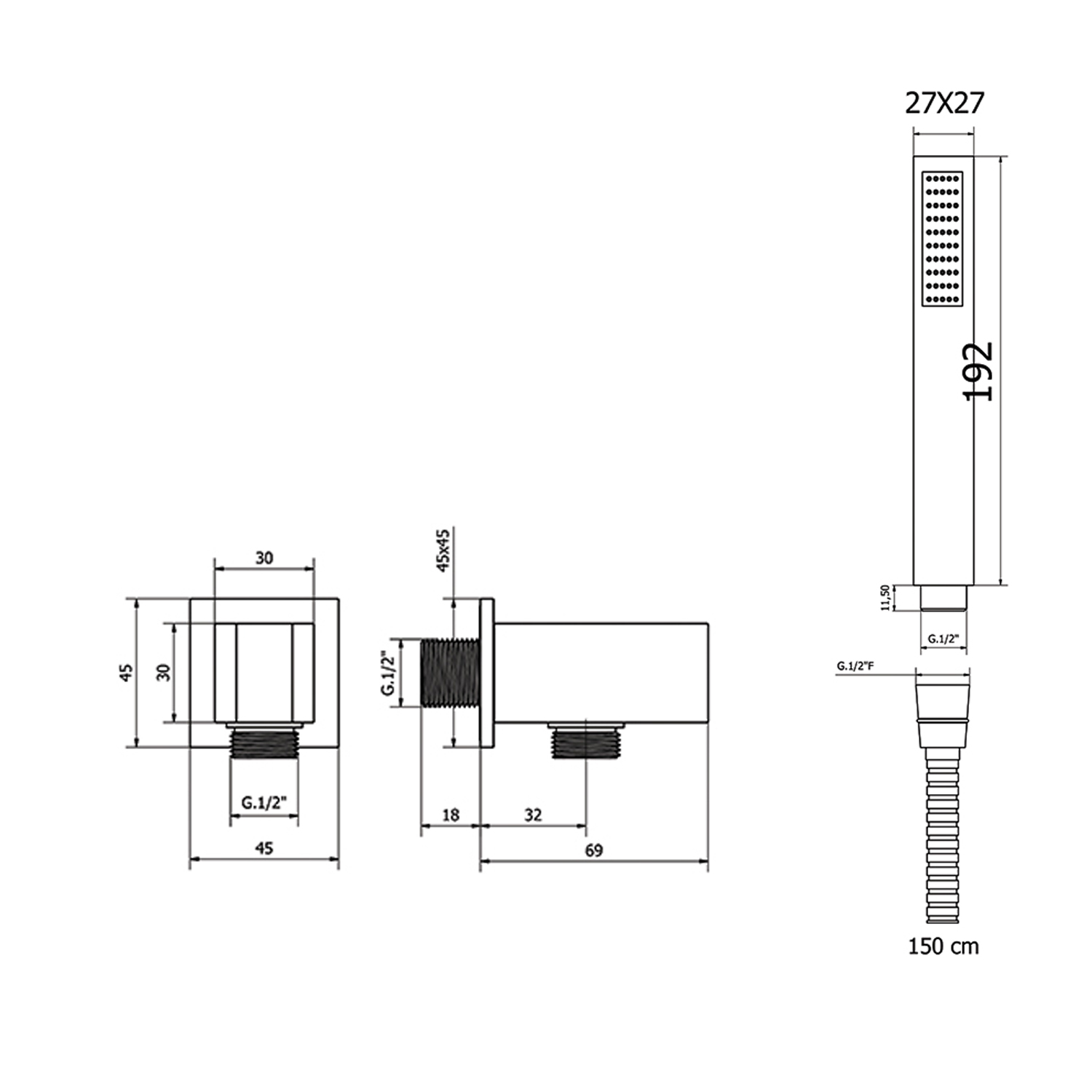 Complete shower set in Abs and chromed brass Cris Square series