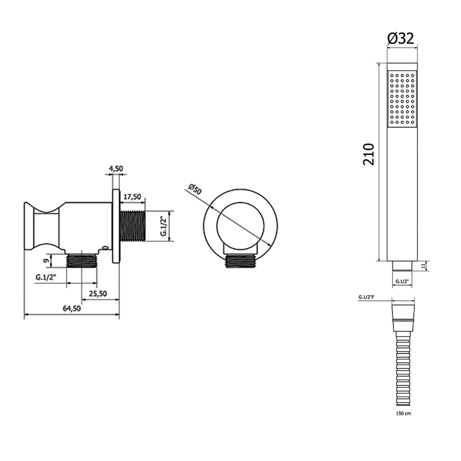 Complete round shower set in Abs and Matt Black brass Convivio Black series