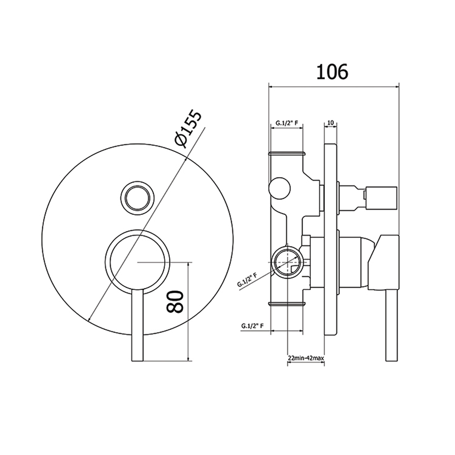 Complete round shower set in Abs and Matt Black brass Convivio Black series