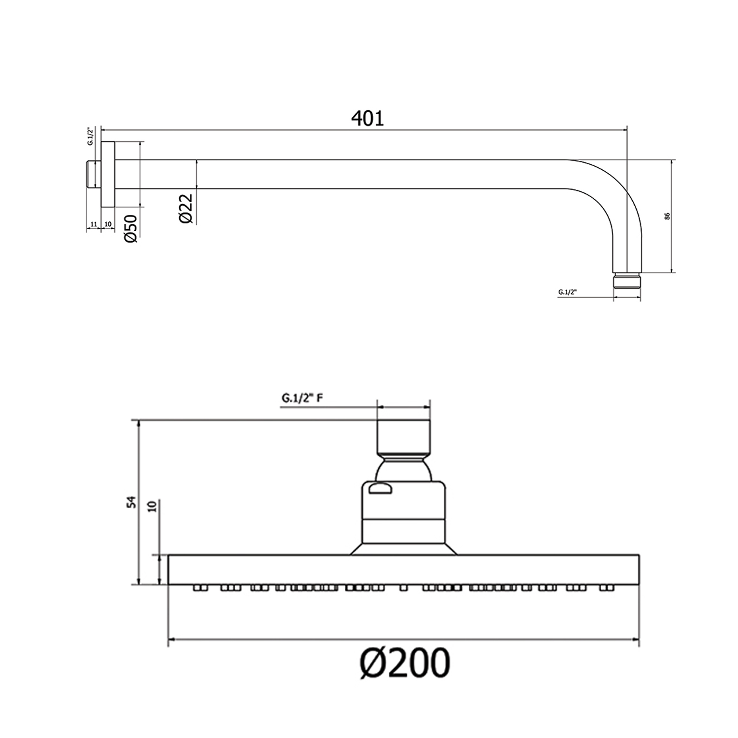 Complete round shower set in Abs and Matt Black brass Convivio Black series
