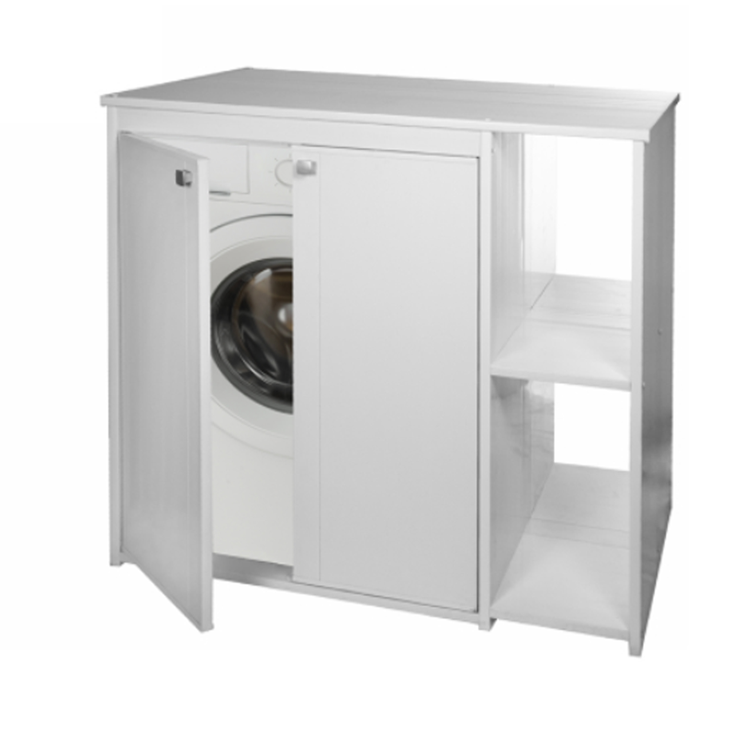 Armoire pour machine à laver avec portes et deux étagères