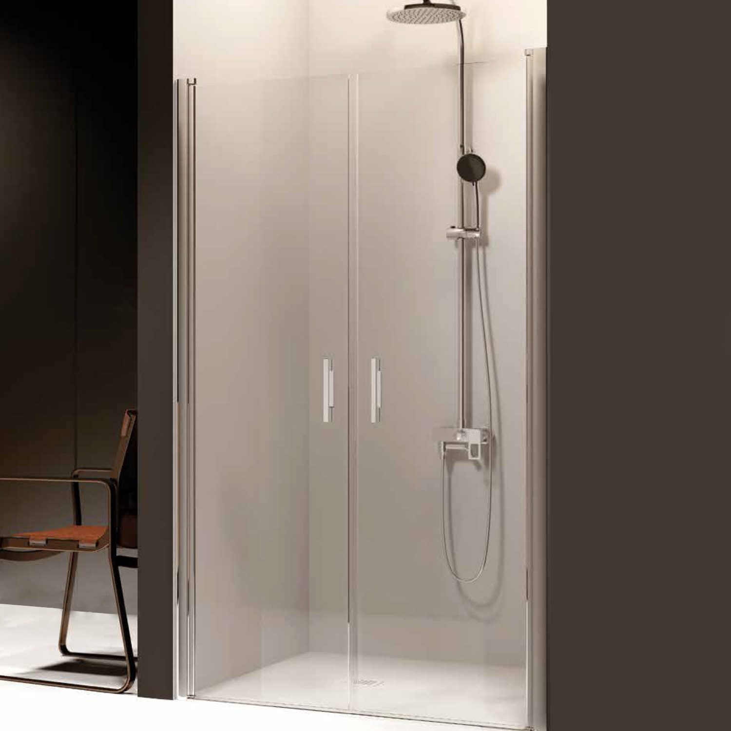 Porta doccia per nicchia a due ante battenti cm 80 in cristallo temperato  trasparente 6 mm