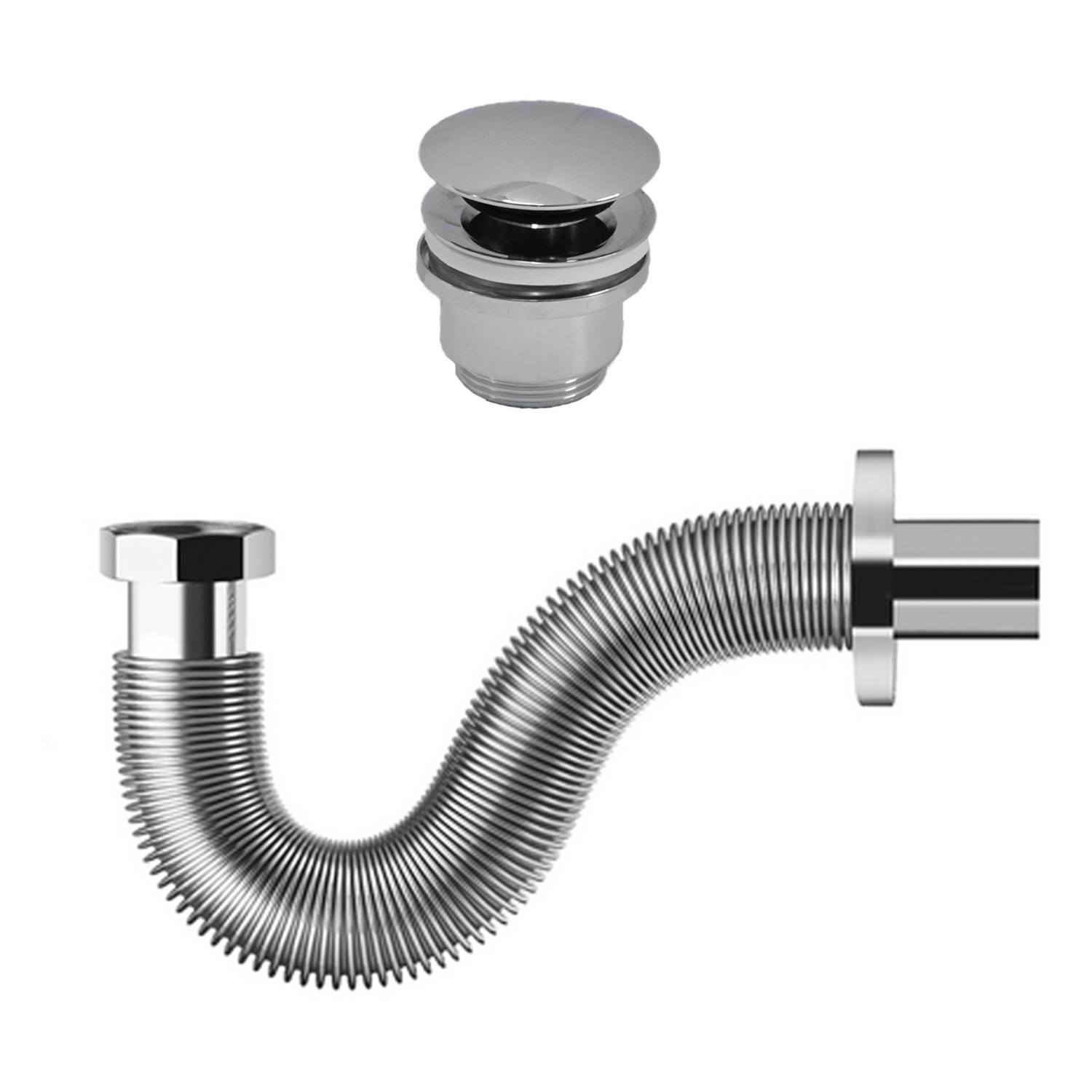 Siphon flexible et extensible 30-45 cm avec bonde clic-clac en laiton pour  lavabos sans