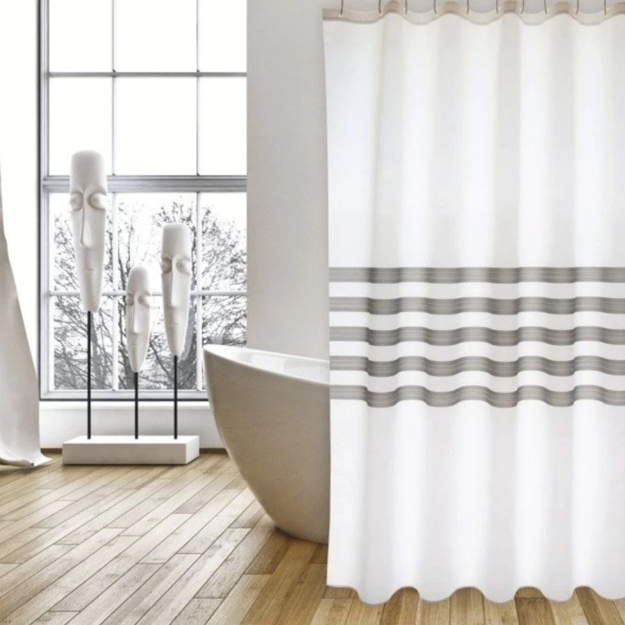 Tenda da doccia anti-muffa in poliestere 100% bianco/grigio