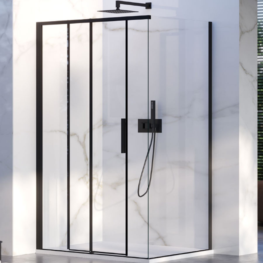 Cabine de douche d'angle 80x160 en verre 6 mm et profil noir Version gauche