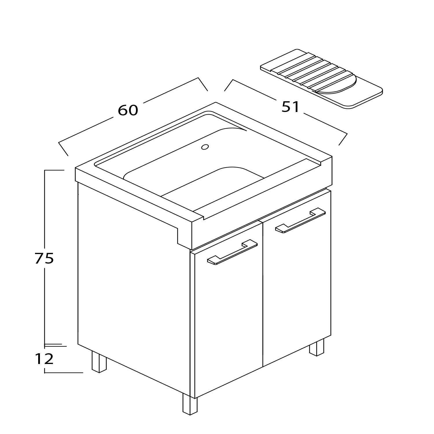 Ceramic sink with with two melamine wood doors and washing axis