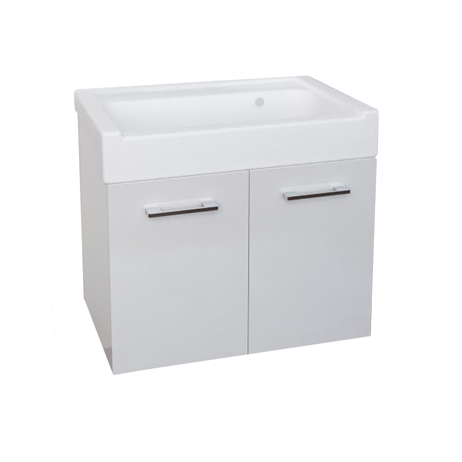Ceramic sink with suspended cabinet, two melamine doors and
