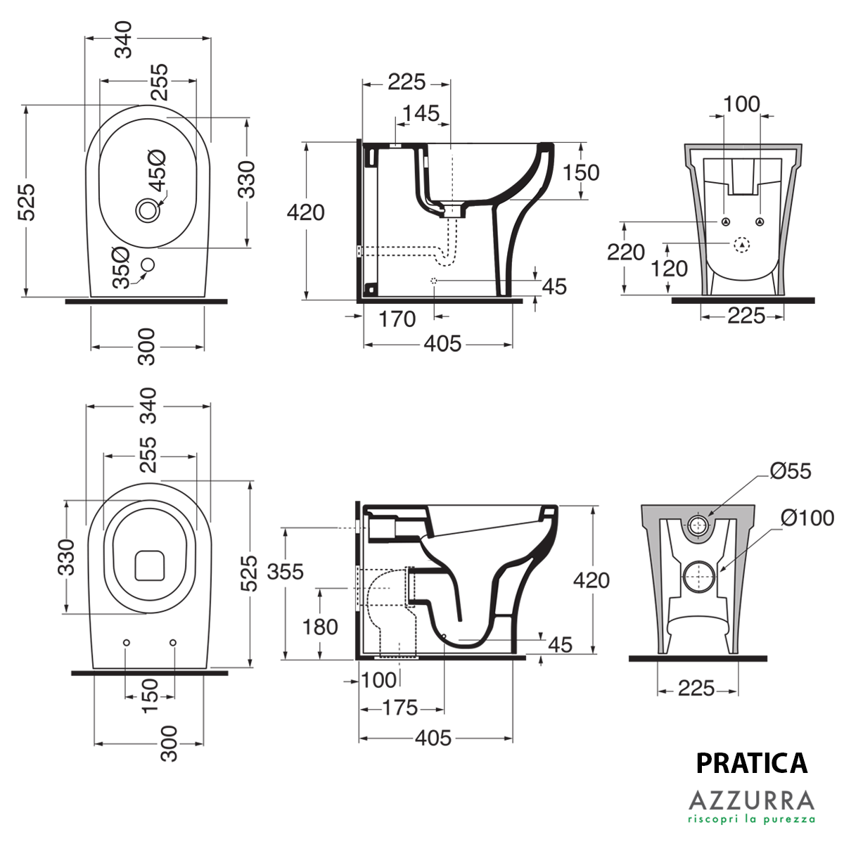 Misure Vaso E Bidet.Sanitari Filoparete Ceramica Azzurra Pratica Wc Bidet Ceramicstore