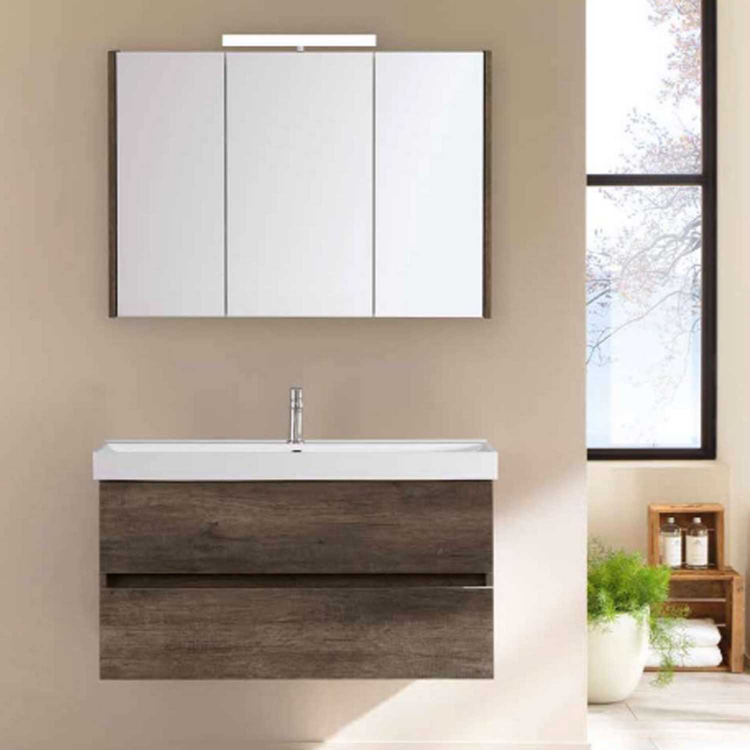 Mueble de baño de teca Florencia doble 180cm + lavabos crema