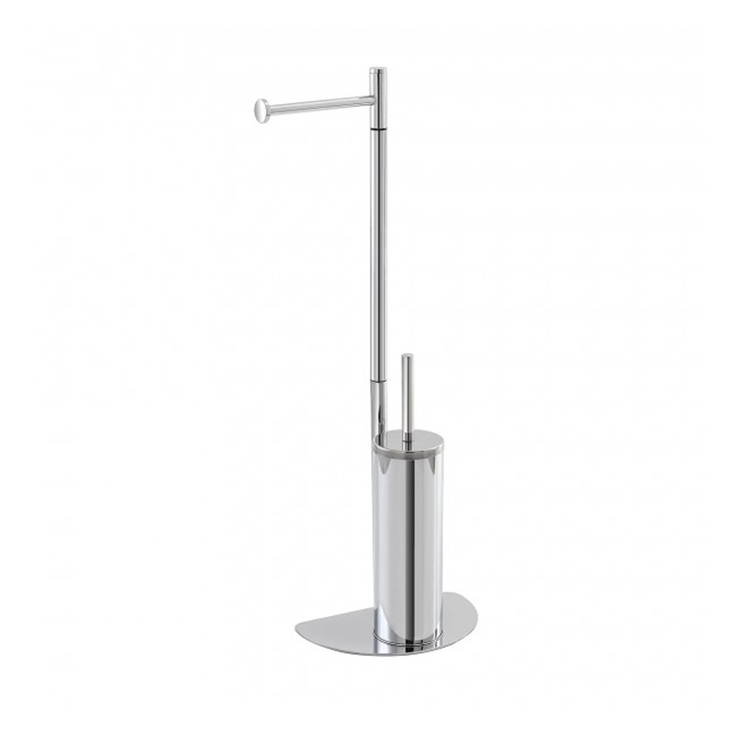 Toilet roll holder and toilet brush stand in chromed steel with  space-saving base h 76