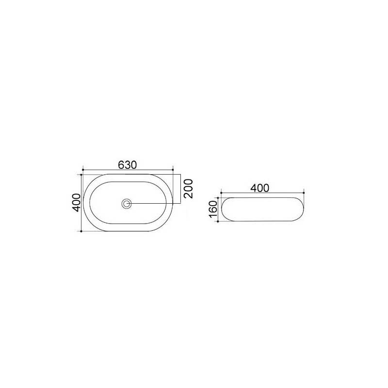 Rectangular White Countertop Washbasin With Rounded Corners 63x40 H.16 Cm