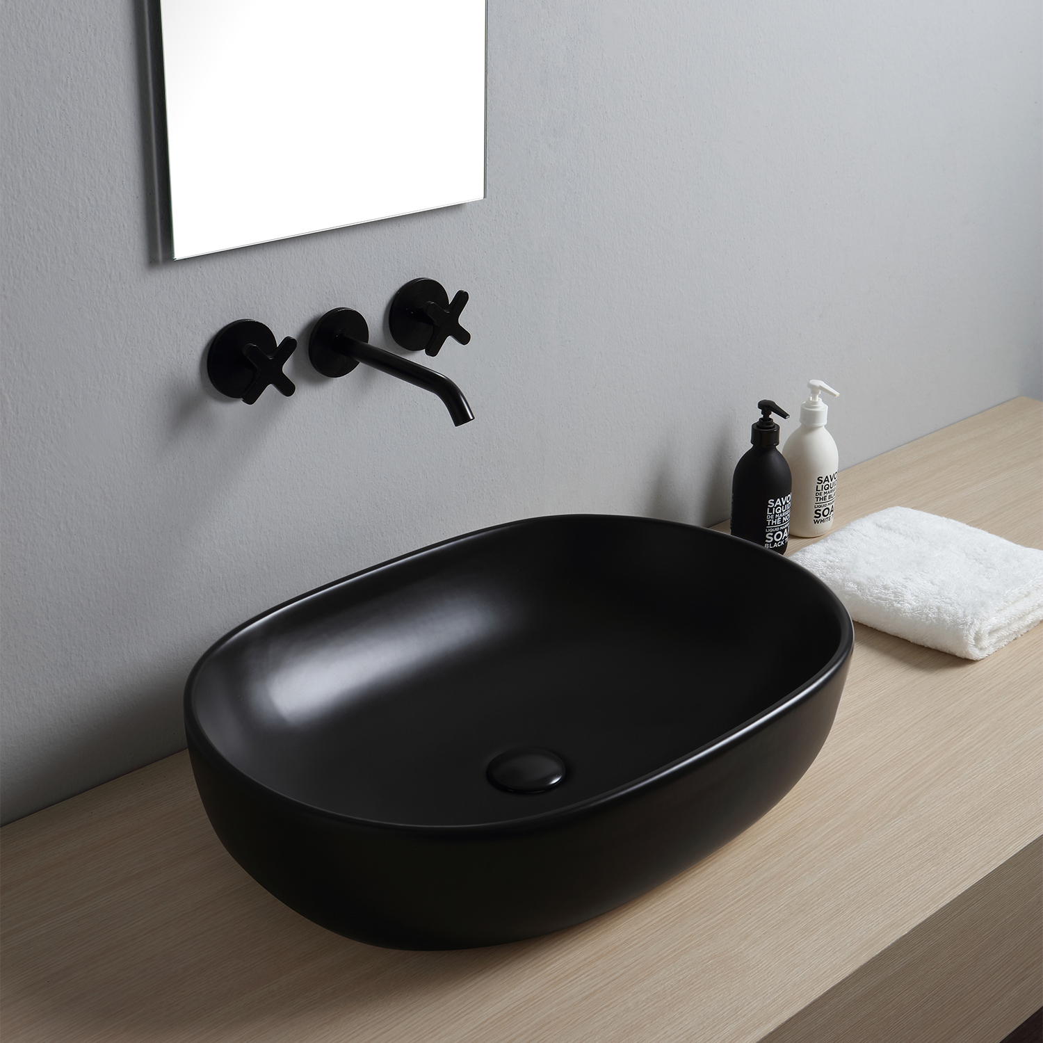 Countertop washbasin by Nero Ceramica matt black cm 59x42h.15 cm