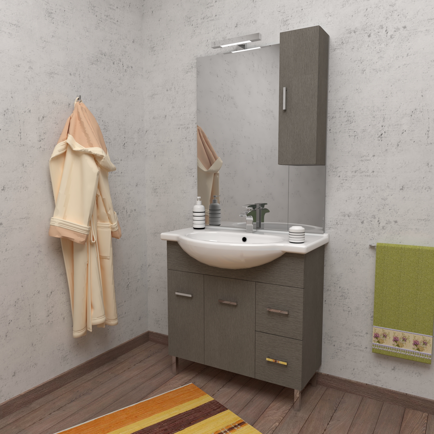 Mobile Bagno Con Lavabo Da Appoggio.Mobile Bagno A Terra Palma 85 Cm 85x50 Grigio Larice Con Lavabo In Ceramica