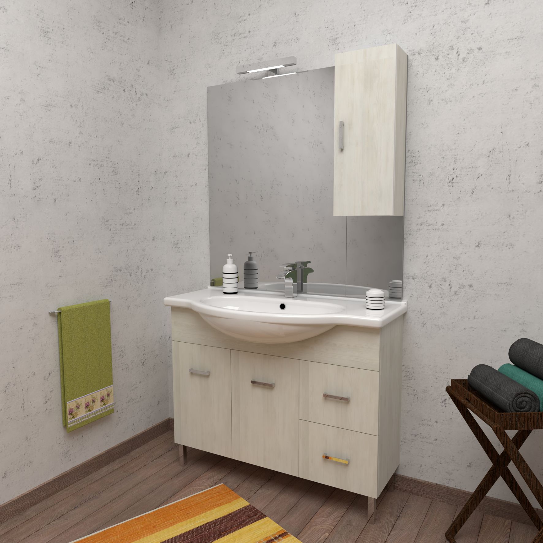 Mobile Bagno Con Lavabo Da Appoggio.Mobile Bagno A Terra Palma 105 Cm 105x50 Bianco Larice Con Lavabo In Ceramica