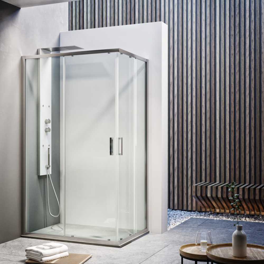 Box doccia scorrevole angolare reversibile 70x120 cm modello Dioniso in cristallo trasparente 6 mm