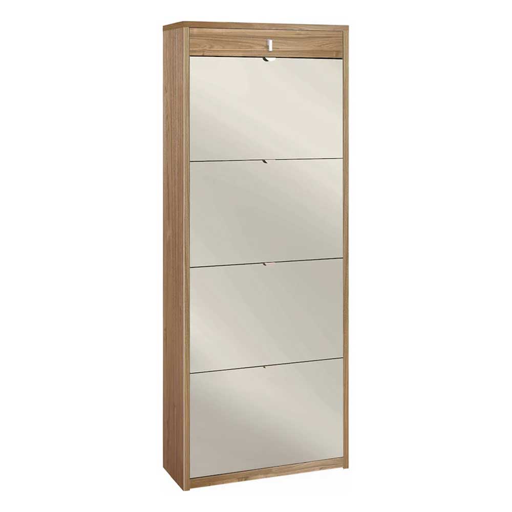Elegant shoe rack with 4 doors + 1 drawer depth 29 Stelvio walnut / Natural mirror by Sarmog
