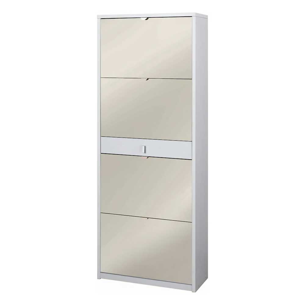 Elegant shoe rack with 4 doors + 1 central drawer, depth 29 flamed white / natural mirror by Sarmog