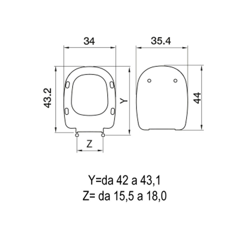 Thermosetting toilet seat for GSI toilet series X2 cm, adjustable hinges