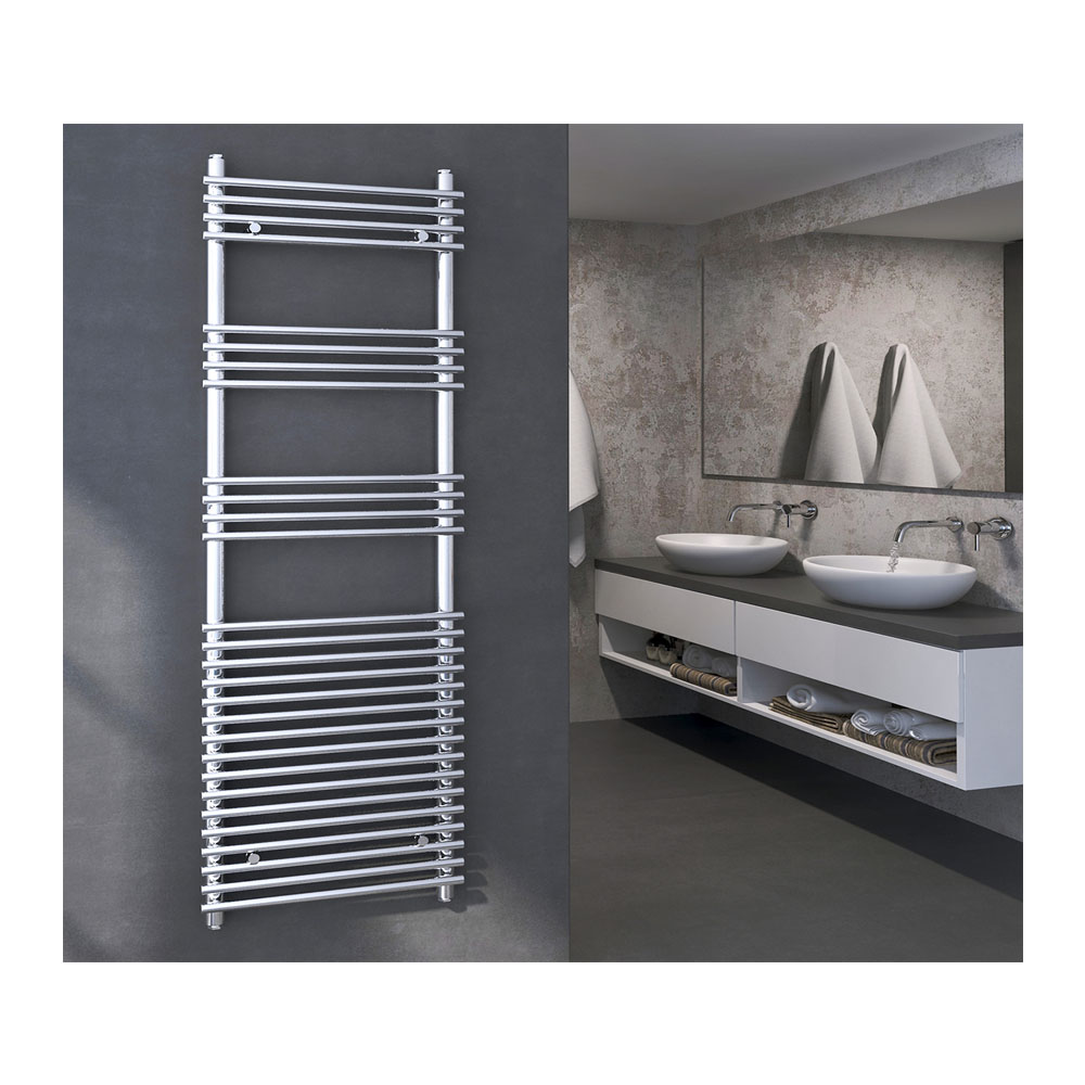 Design radiator chrome steel Aton horizontal round tubes height 1650 mm