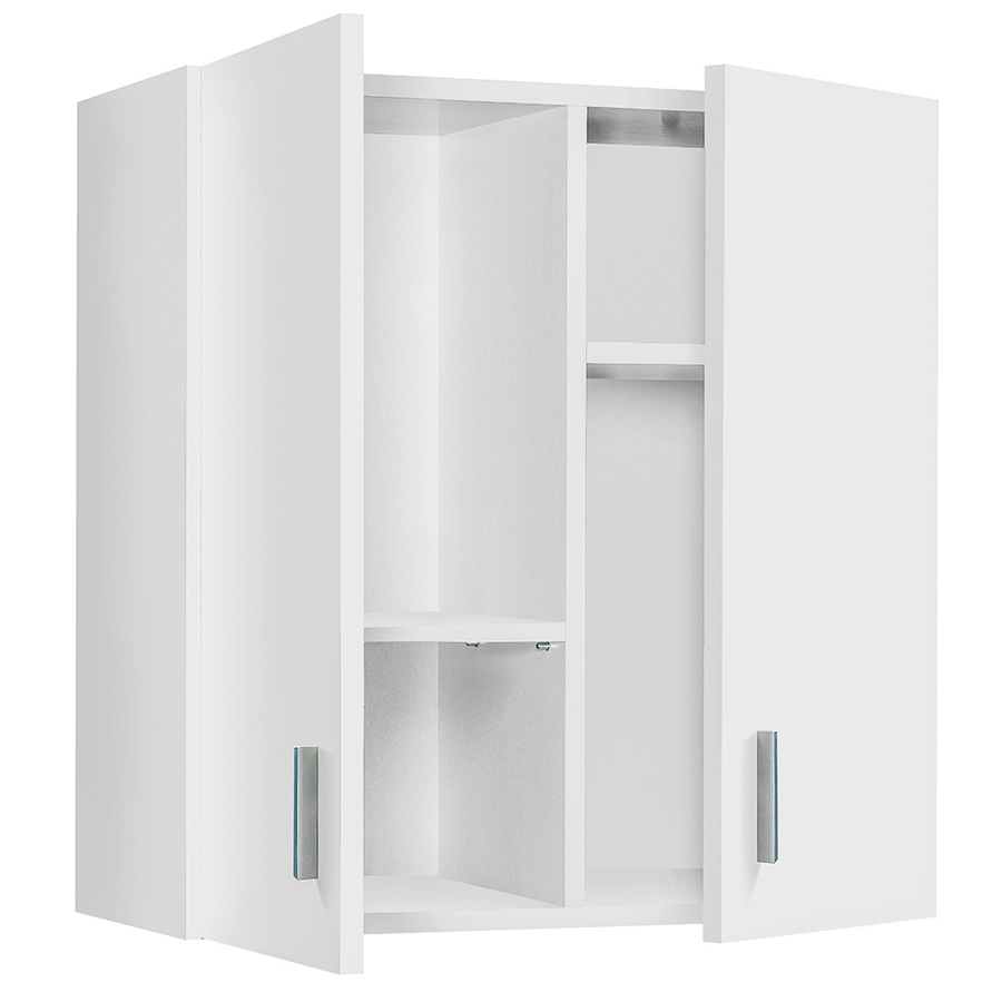 Multi-purpose wall unit. Suspended wardrobe with 2 doors and 2 pull-out  shelves. Melamine material
