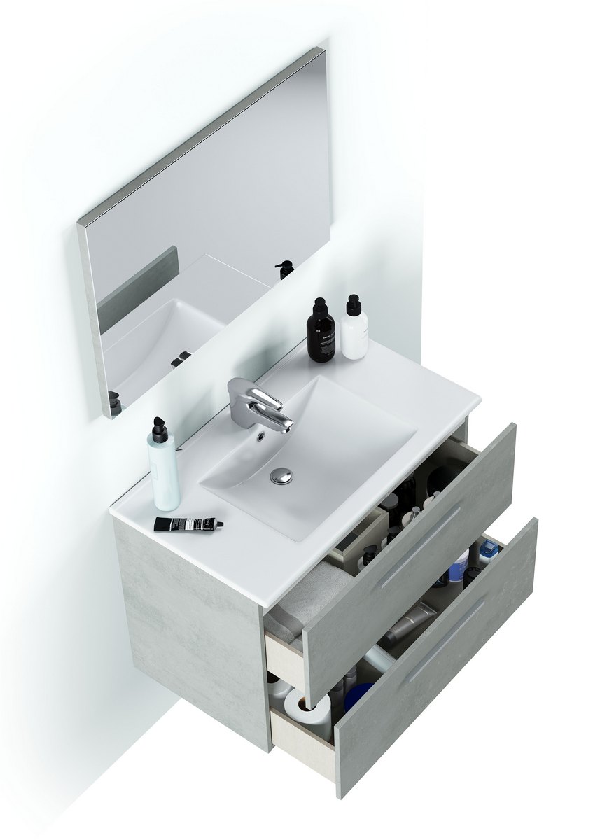 Bonaire suspended bathroom with sink and mirror