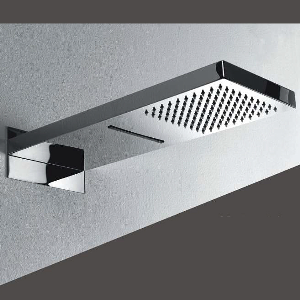 Soffione doccia a muro cascata e pioggia 500x200 mm acciaio inox doppio