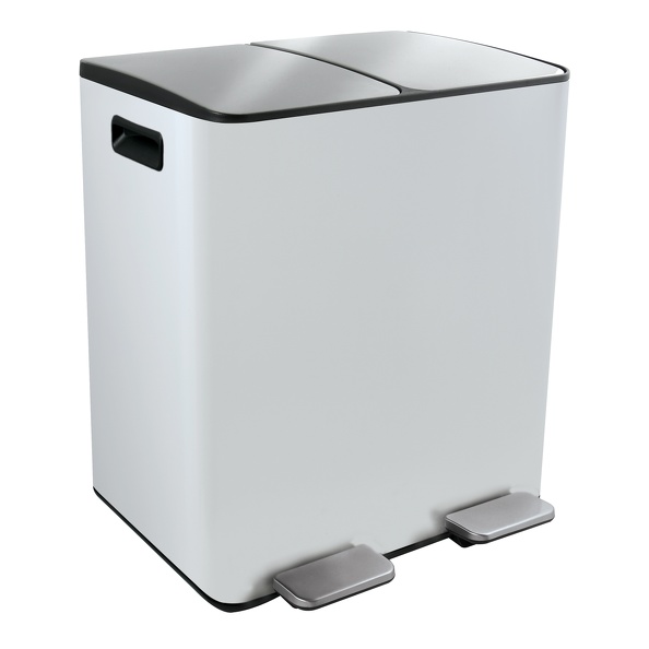 Elegante cubo de basura de cocina de 40 litros para recogida selectiva de  acero blanco mate