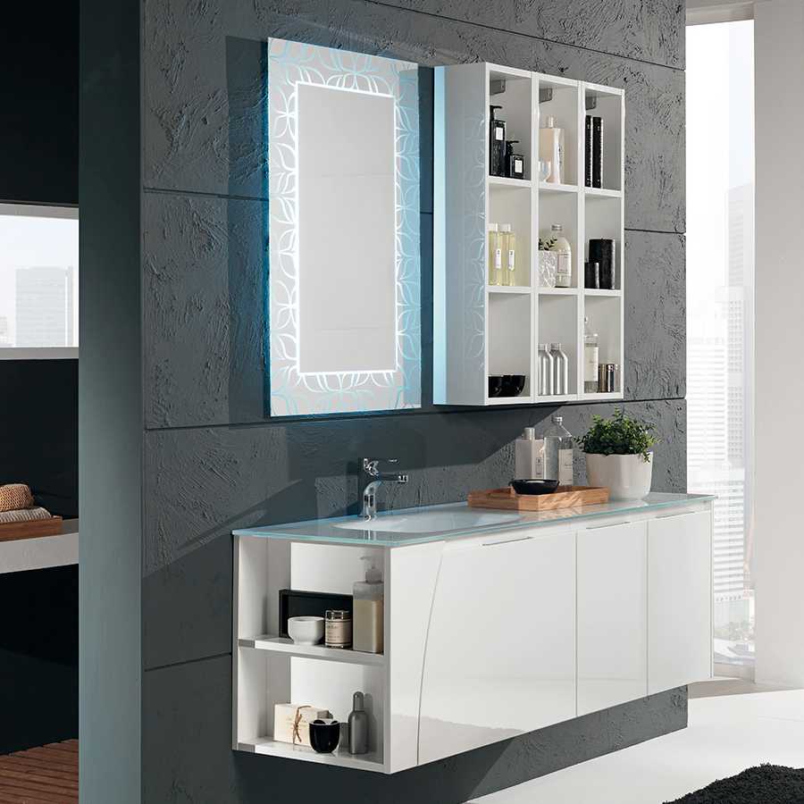 Mobile bagno sospeso Best01 cm 100x190x46 cm laccato lucido grigio