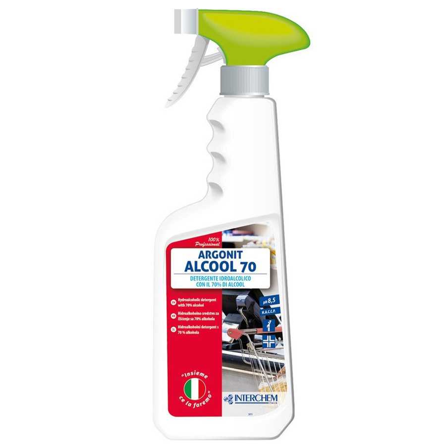 Detergente igienizzante spray a base alcolica 70%. Per tutte le superfici. Liquido incolore 750 ml